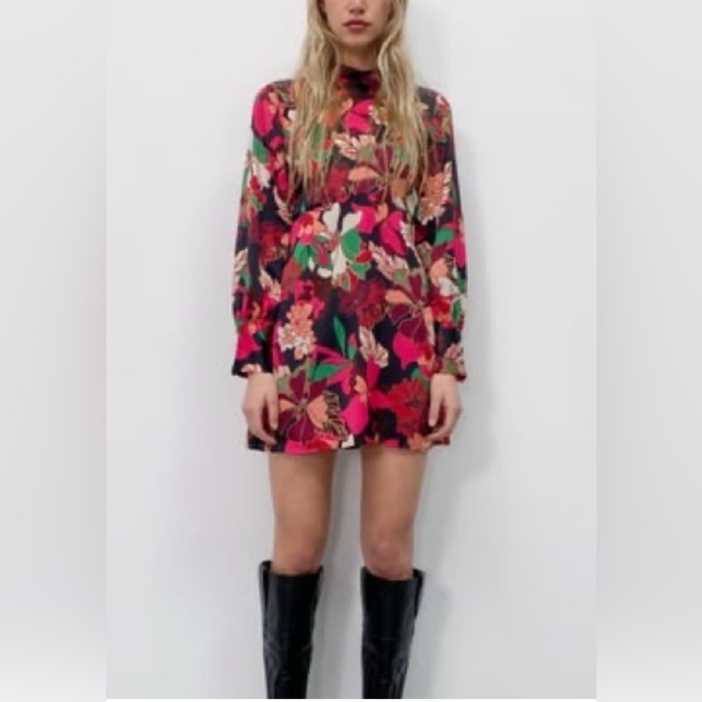 Zara satin floral mini dress